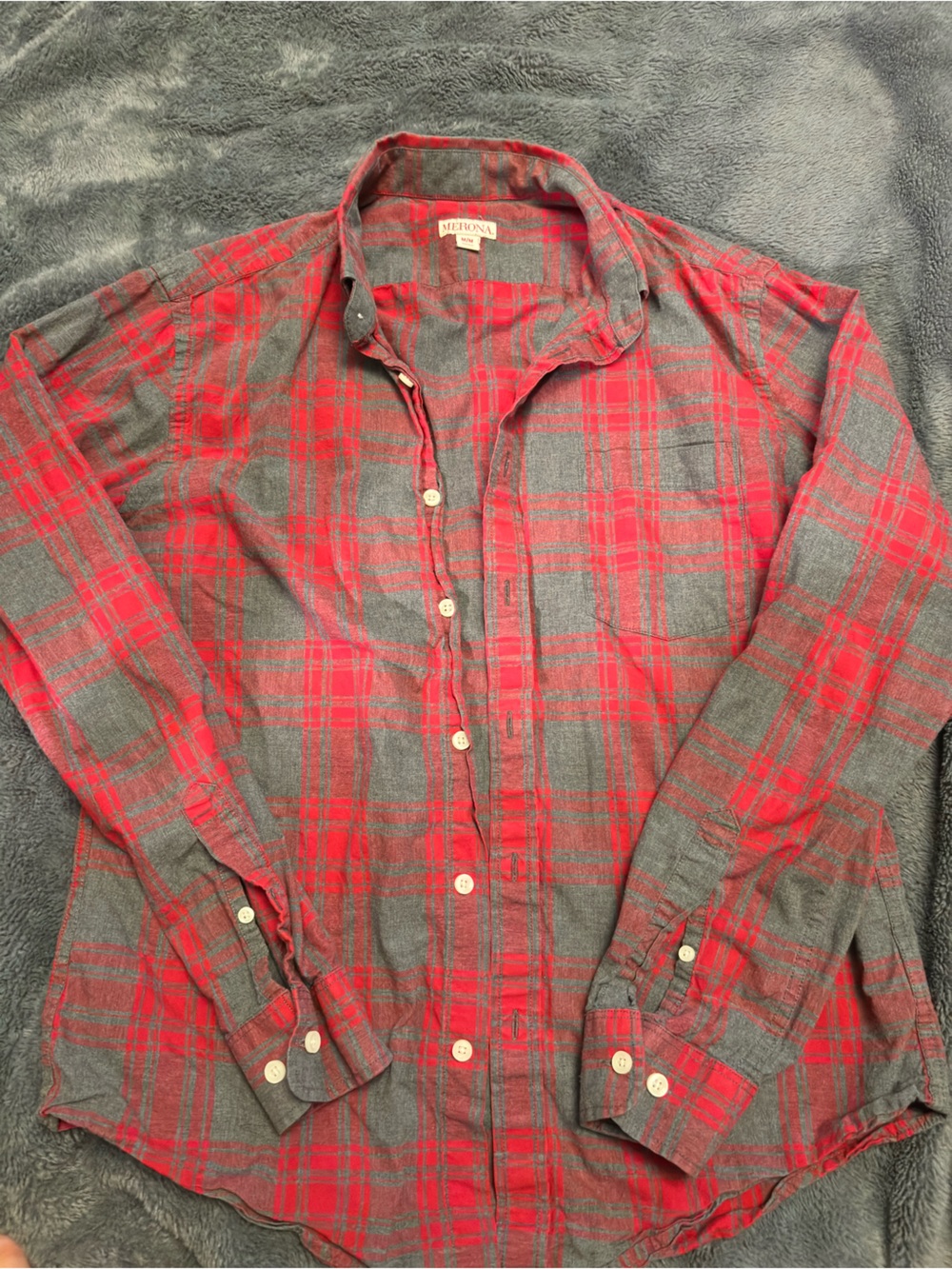 Merona Red and Gray Plaid Lightweight Button-Down Shirt